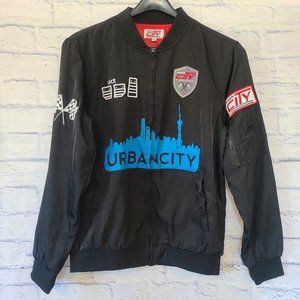 Vintage Urban City Car Racing Windbreaker Jacket Mens Med Streetwear Patches